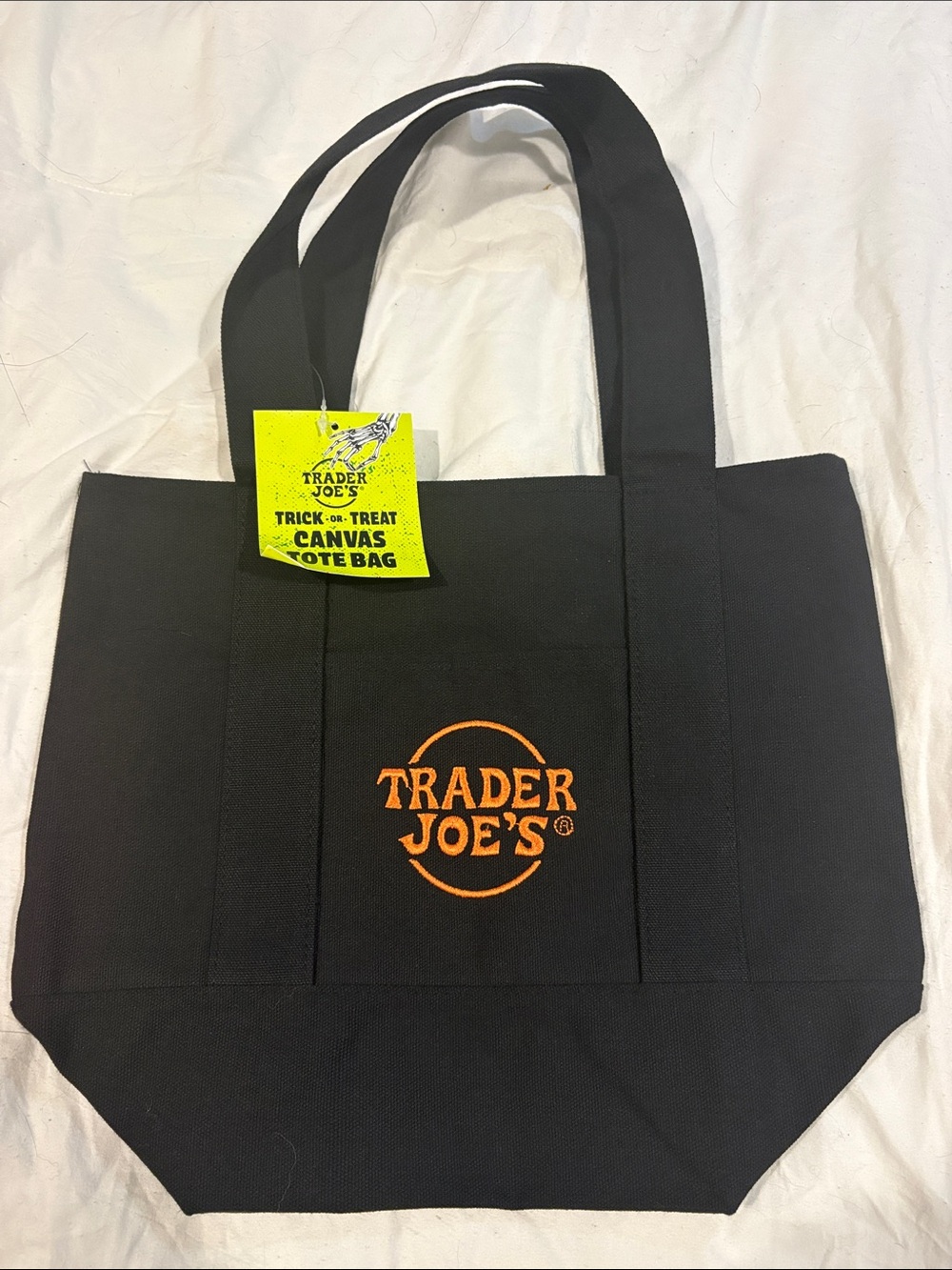 Trader Joe's Black Canvas Tote Bag with Orange Logo